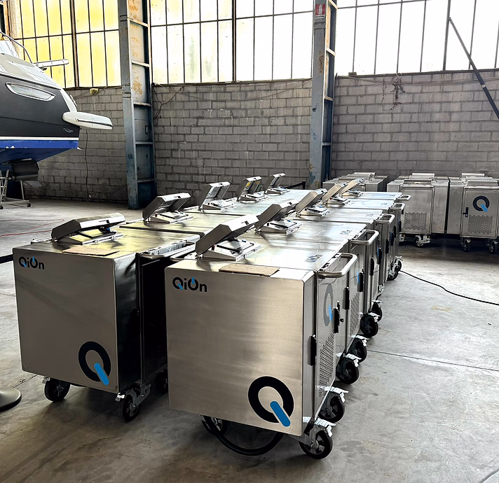 Industrial batch mobile chargers from QiOn in inox nautic grade
