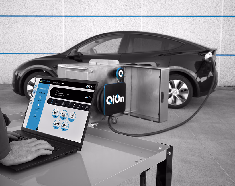 QiOn charging station with electric vehicles